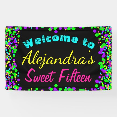 Sweet 15 Neon Glow Confetti Birthday Party Banner