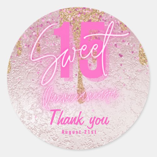 Sweet 15 Pink Glitter Foil Quinceanera Rose Gold C Classic Round Sticker