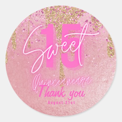 Sweet 15 Pink Glitter Foil Quinceanera Rose Gold C Classic Round Sticker