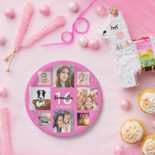 Sweet 15 pink photo collage paper plates