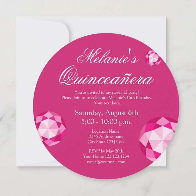 Sweet 15 Quinceañera Birthday party invitations (Back)