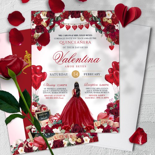 Sweet 15 Valentines Day Red Birthday Quinceaera  Invitation