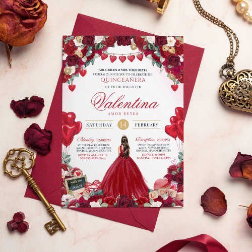 Sweet 15 Valentines Day Red Birthday Quinceaera  Invitation