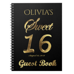 Sweet 16 16th Anniversary Guest Book Black Gold