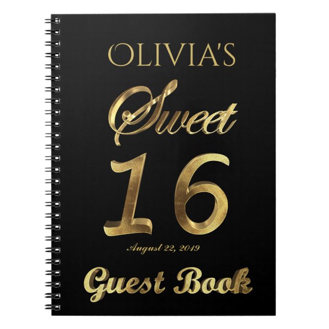 Sweet 16 16th Anniversary Guest Book Black Gold (Front)