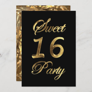 Sweet 16 16th Birthday Anniversary Black and Gold Invitation
