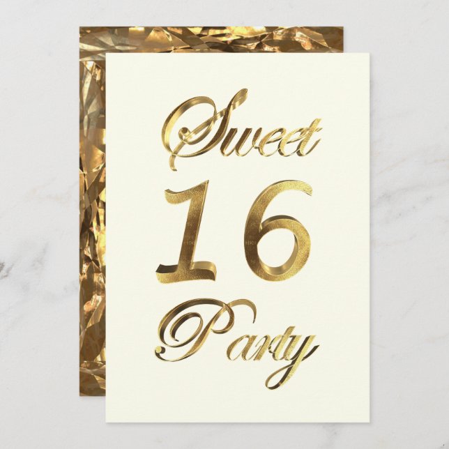 Sweet 16 16th Birthday Anniversary Gold Elegant Invitation (Front/Back)