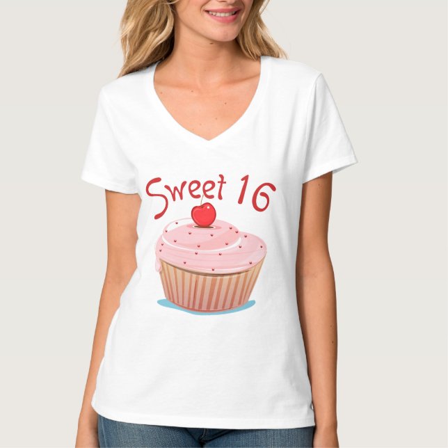 Sweet 16 16th Birthday Cupcake T-Shirt (Front)
