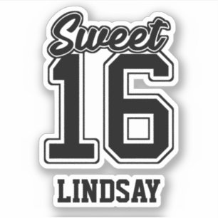 Sweet 16 16th Birthday Decor Sporty Custom Name Sticker