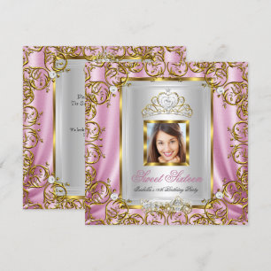 Sweet 16 16th Birthday Pink Gold Photo Invitation