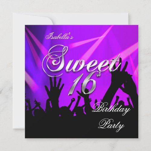 Sweet 16 16th Birthday Purple Rave Dance Party Invitation