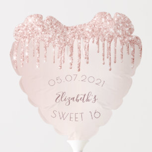 Sweet 16 16th birthday rose gold glitter drips balloon