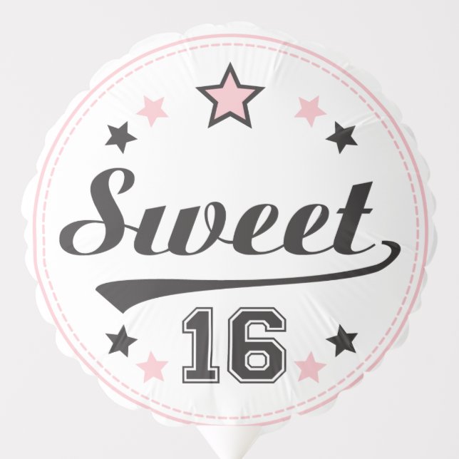 Sweet 16 16th Sixteen Birthday Party Metallic Balloon (Front)