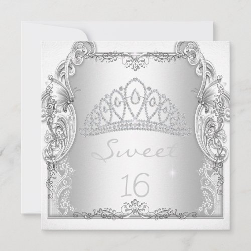 Sweet 16 16th SWEET SIXTEEN White Tiara Birthday Personalized Invitations