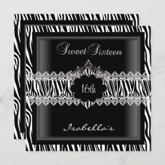 Sweet 16 16th Zebra Lace Sweet Sixteen 2 Invitation