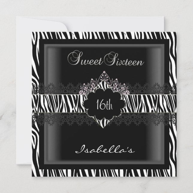 Sweet 16 16th Zebra Lace Sweet Sixteen Invitation (Front)