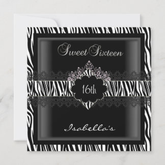 Sweet 16 16th Zebra Lace Sweet Sixteen Invitation