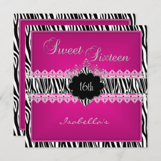 Sweet 16 16th Zebra Lace Sweet Sixteen Pink Invitation