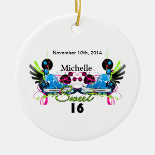 Sweet 16 80's Neon Sneakers Name Date Ceramic Ornament