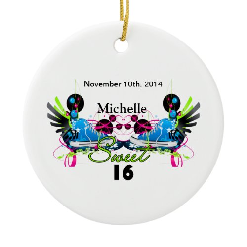 Sweet 16 80's Neon Sneakers Name Date Ceramic Ornament