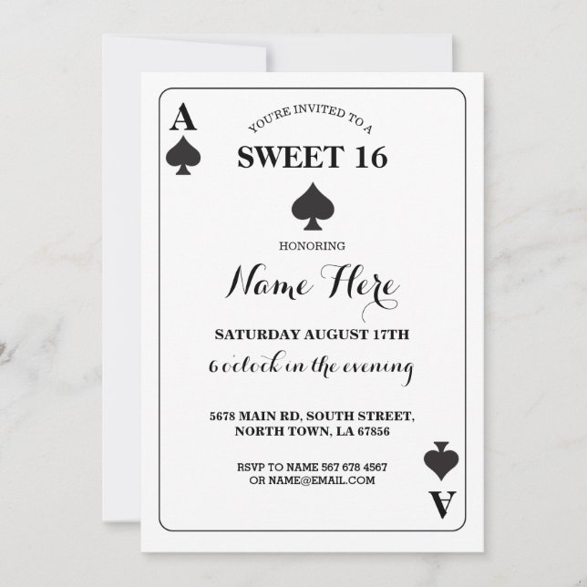 Sweet 16 Ace of Spades Playing Card Vegas Birthday (Front)