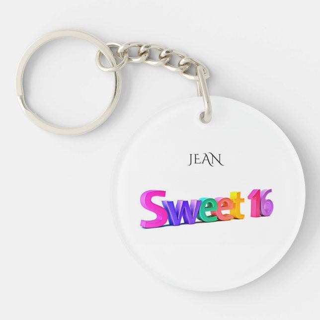 Sweet 16 acrylic keychain, personalized name. keychain (Front)