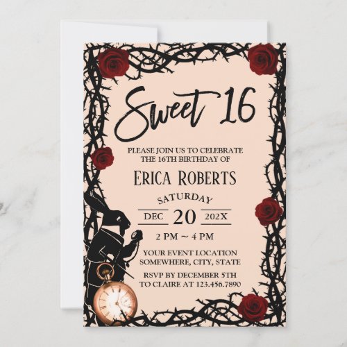 Sweet 16 Alice in Wonderland Blush Pink Birthday Invitation