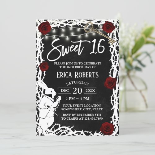 Sweet 16 Alice in Wonderland Thorn  Rose Flower Invitation