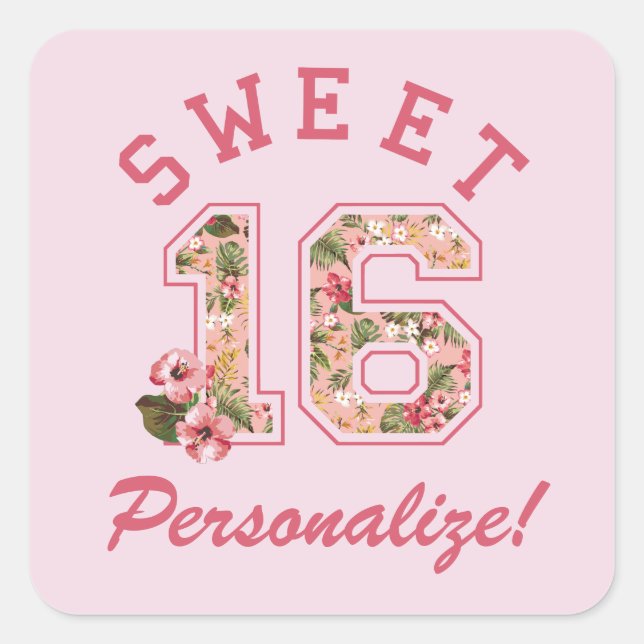 Sweet 16 Athletic Pink Floral Square Sticker (Front)