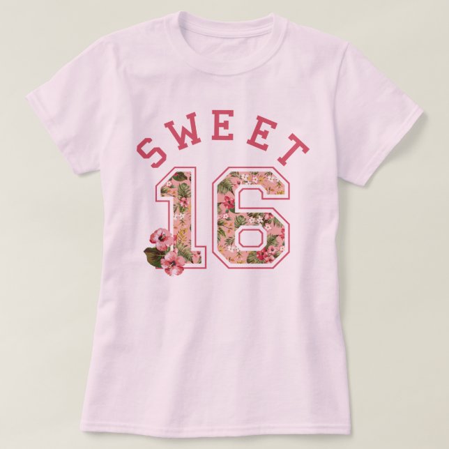 Sweet 16 Athletic Pink Floral T-Shirt (Design Front)