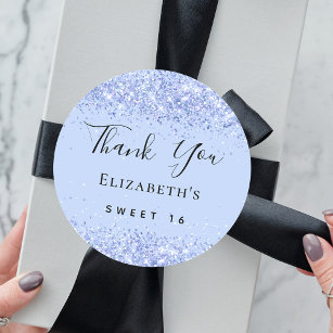 Sweet 16 baby blue glitter dust party Thank You Classic Round Sticker