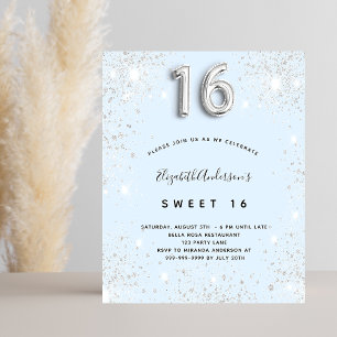 Sweet 16 baby blue silver budget invitation flyer