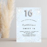 Sweet 16 baby blue silver glitter dust invitation<br><div class="desc">A modern,  stylish and glamorous invitation for a girl's Sweet 16,  16th birthday party.  A baby blue background,  decorated with faux silver glitter dust.    Personalize and add your name nad party details.  Number 16 is written with a balloon style font,  script.</div>