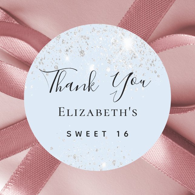 Sweet 16 baby blue silver glitter dust Thank You  Classic Round Sticker (Creator Uploaded)