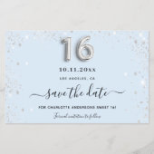 Sweet 16 baby blue silver glitter save the date (Front)