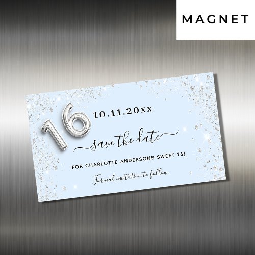 Sweet 16 baby blue silver save the date magnet