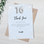 Sweet 16 baby blue silver thank you card<br><div class="desc">A feminine and elegant birthday thank you card for a Sweet 16 party. A light blue,  baby blue background color,   with faux silver glitter,  sparkles.  On front a large hand lettered script and the text: Thank You.
Personalize and add your thank you note and name</div>