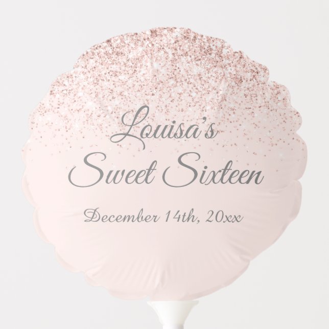 Sweet 16 Balloon Blush Pink & Rose Gold Glitter (Front)