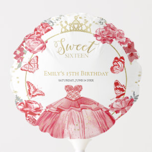 Sweet 16 Balloon Butterfly Red Dress Floral