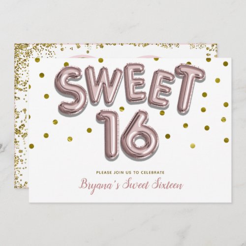 Sweet 16 Balloon Rose Gold Birthday Party PHOTO Invitation