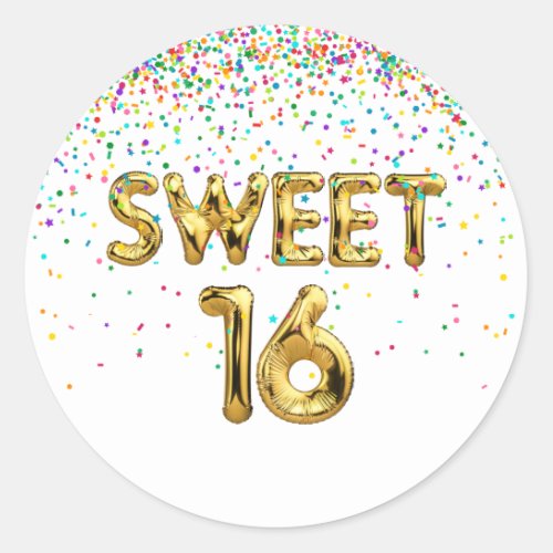 Sweet 16 Balloons and Confetti Classic Round Sticker
