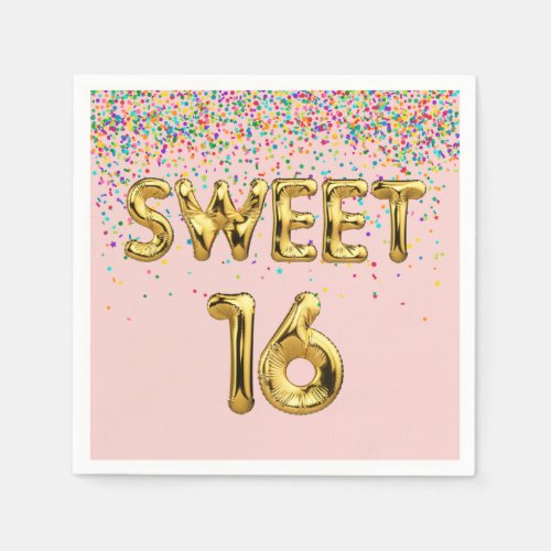 Sweet 16 Balloons and Confetti Napkins