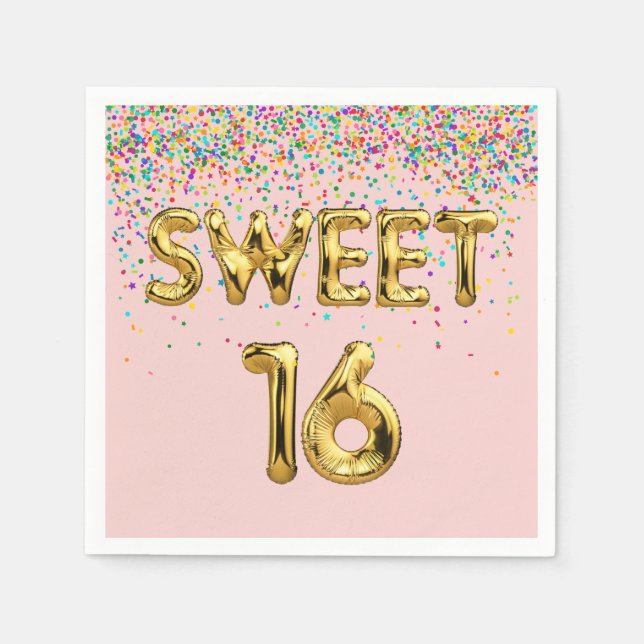 Sweet 16 Balloons and Confetti Napkins (Front)