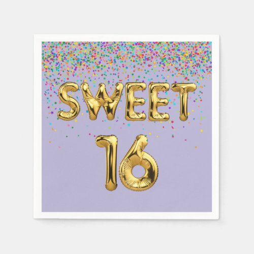 Sweet 16 Balloons and Confetti Napkins