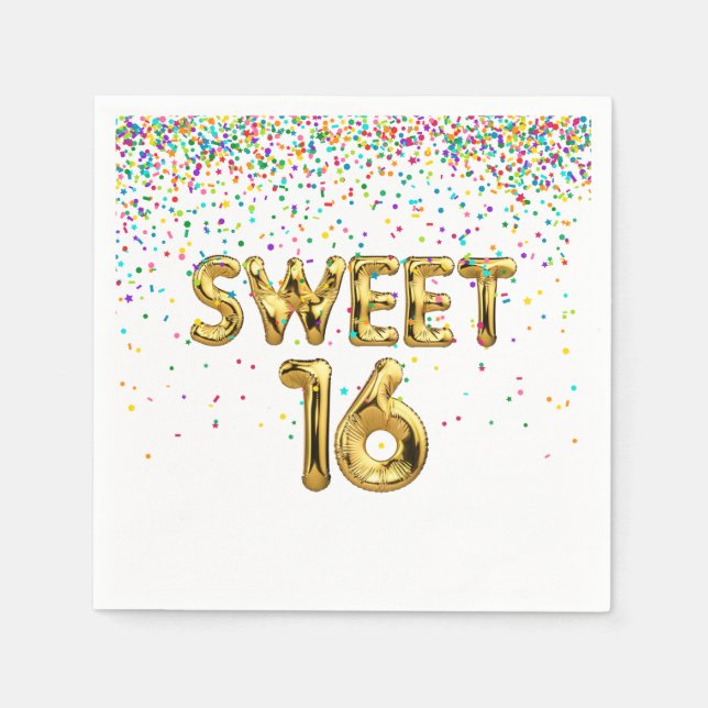 Sweet 16 Balloons and Confetti Napkins (Front)
