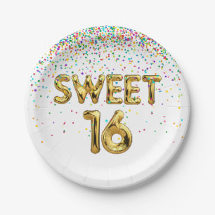 Sweet 16 Balloons and Confetti Paper Plate