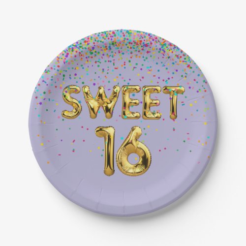 Sweet 16 Balloons and Confetti  Paper Plate