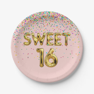 Sweet 16 Balloons and Confetti Paper Plates