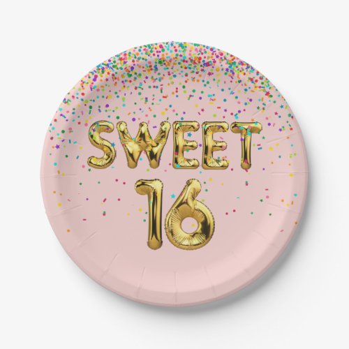 Sweet 16 Balloons and Confetti  Paper Plates