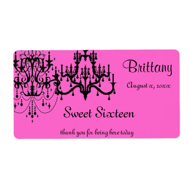 Sweet 16, Bat Mitzvah, Chandelier, Water Label (Front)